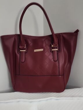 Women's Burgundy Tote Bag with Gold Hardware